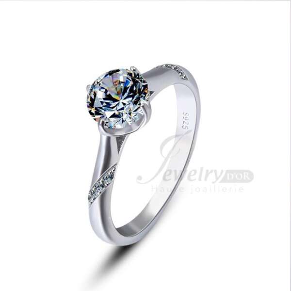 Bague solitaire argent et oxydes de zirconium