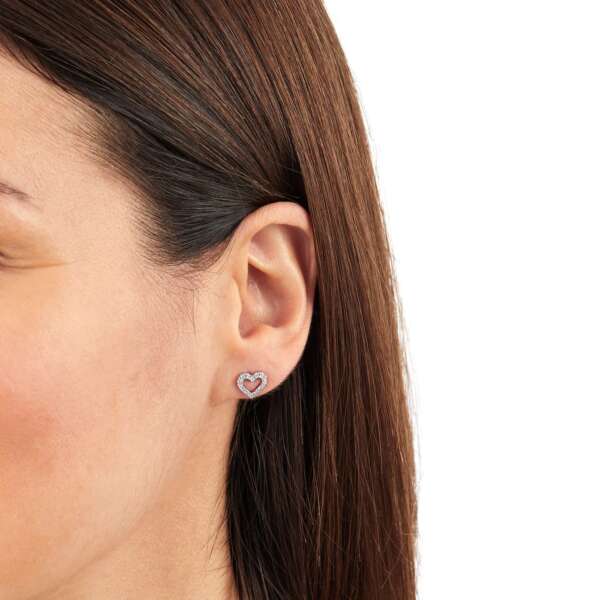 9ct White Gold 0.15cttw Open Heart Stud Earrings – Image 2