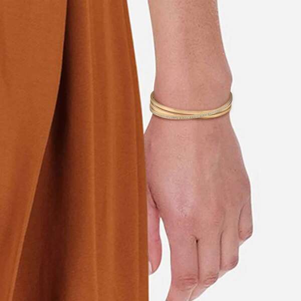 Rose Gold Coloured Stainless Steel & Cubic Zirconia Saya Bracelet – Image 2