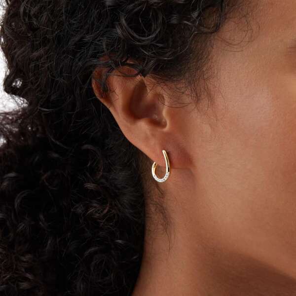 9ct Yellow Gold 0.10ct Diamond Tear Drop Hoop Earrings – Image 2