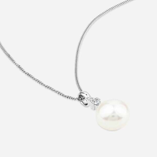9ct White Gold 0.04ct Top Diamond & Freshwater Pearl Pendant – Image 2