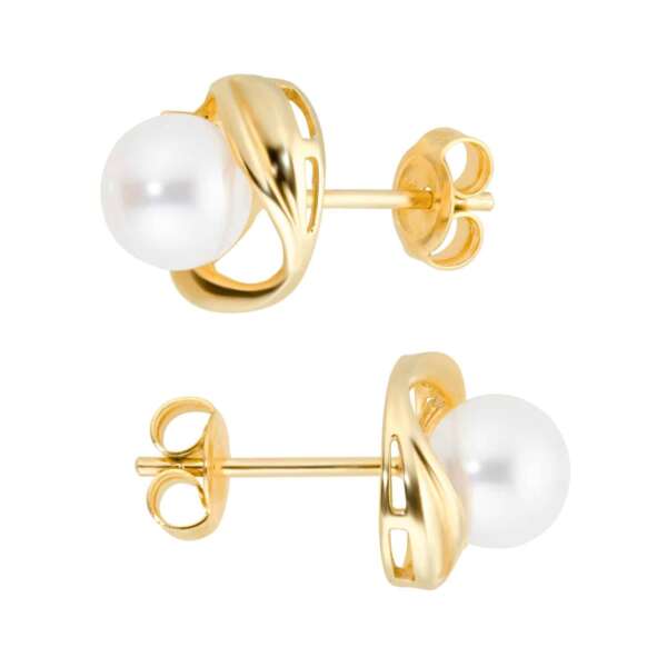9ct Yellow Gold Fluid Pearl 0.04ct Stud Earrings – Image 3